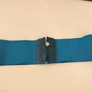 Herve Leger Teal Leather Zipper Accent Belt authentic